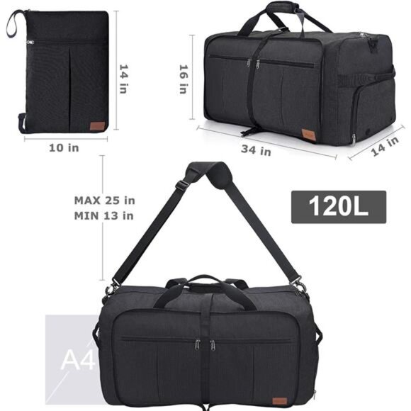 120L Foldable Travel Duffel Bag Waterproof Gym Sports Luggage Shoe Compartment - Picture 3 of 7